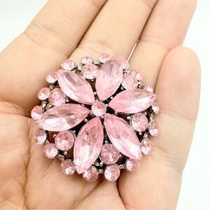 Vintage Estate Silver Tone Pink Marquise Rhinestone Statement Brooch